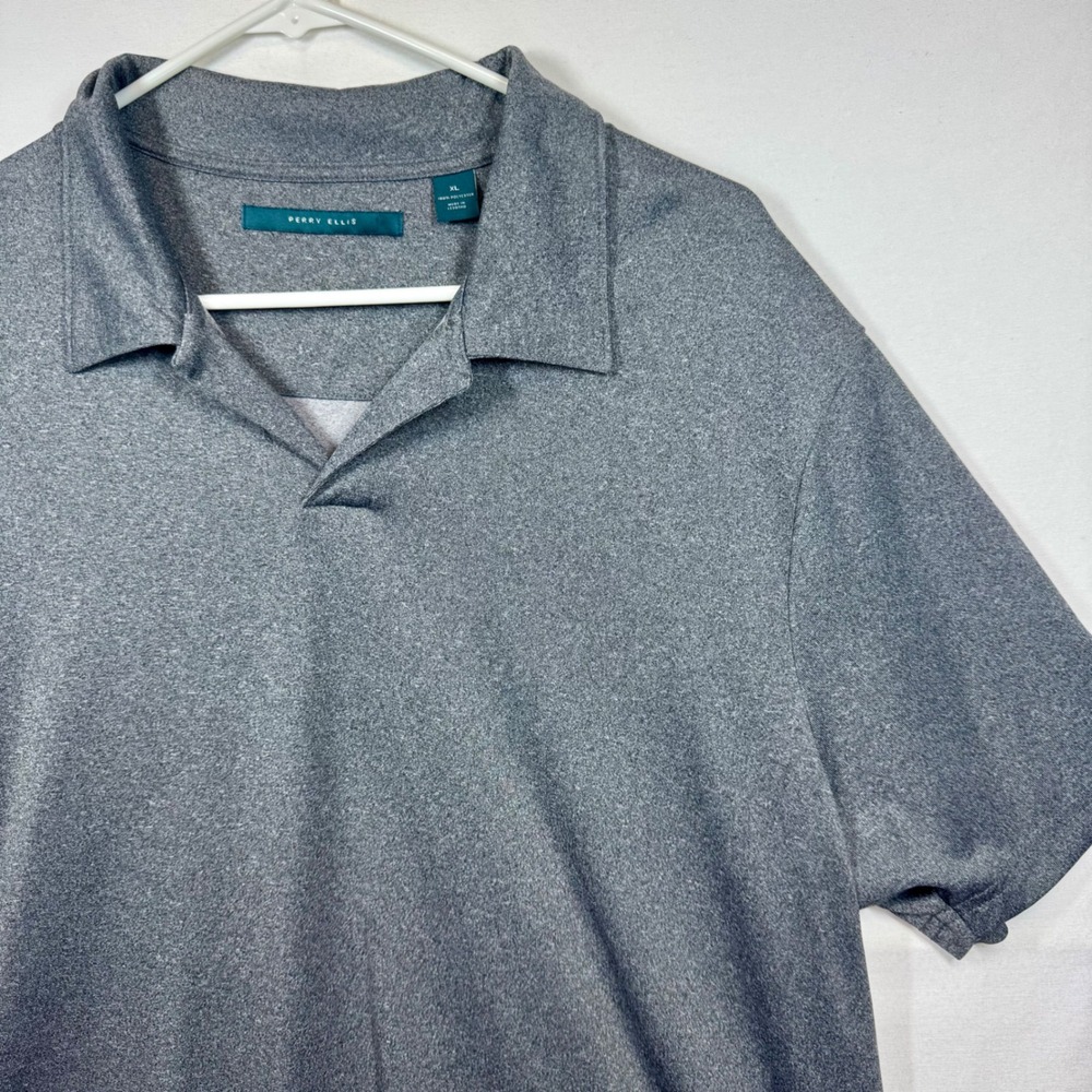 Perry Ellis Polo Shirt Heather Gray Short Sleeve Casual‎ Sz XL